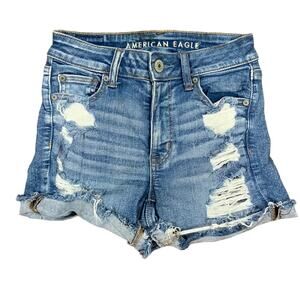 American Eagle Next Level Stretch Hi-Rise Shortie Distressed Jean Shorts